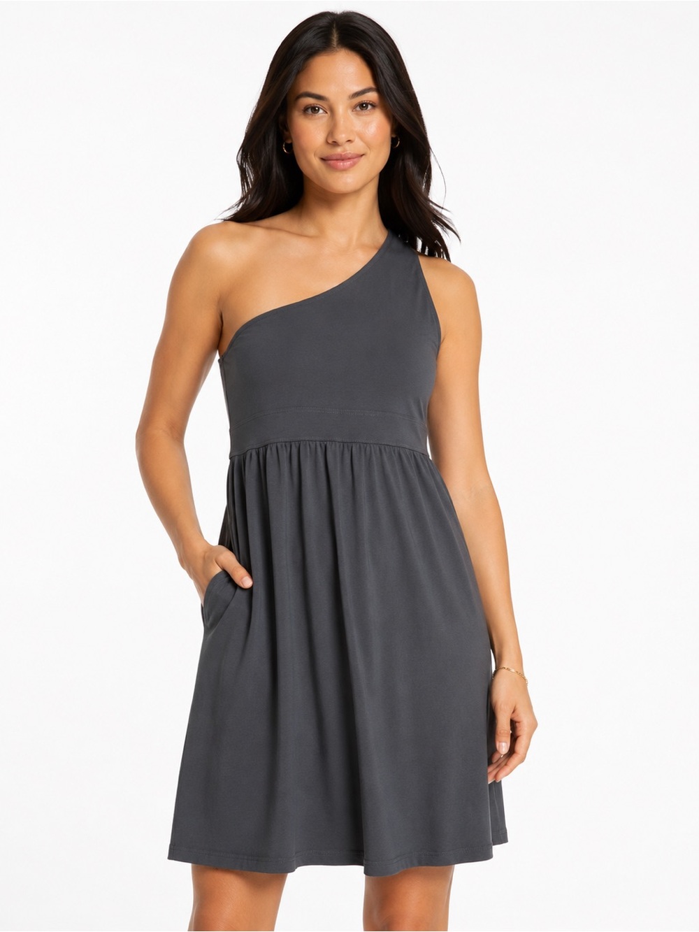 Athleta One-Shoulder Charcoal Gray Dress